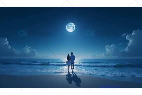 Moonlit Couple on Serene Beach