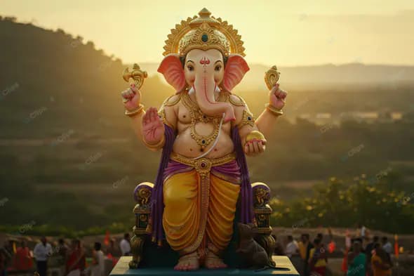 Majestic Ganesha Idol at Golden Hour