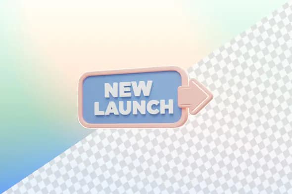 Pastel new launch badge with arrow on checkered background