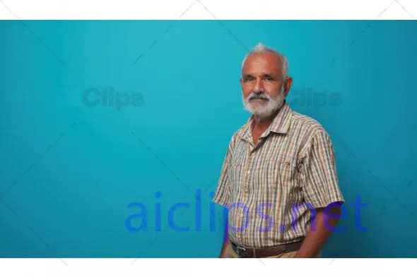 Elderly Man with White Beard in Plaid Shirt
