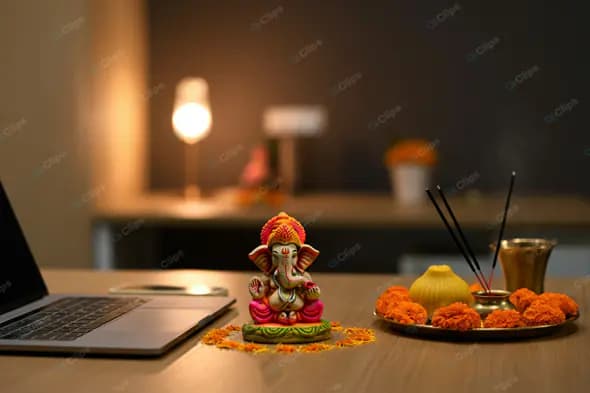 Ganesha Figurine Home Office Setup