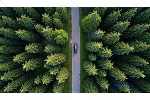 Car Driving Through Forest Road