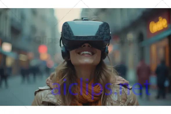 Woman Enjoying VR in City Street