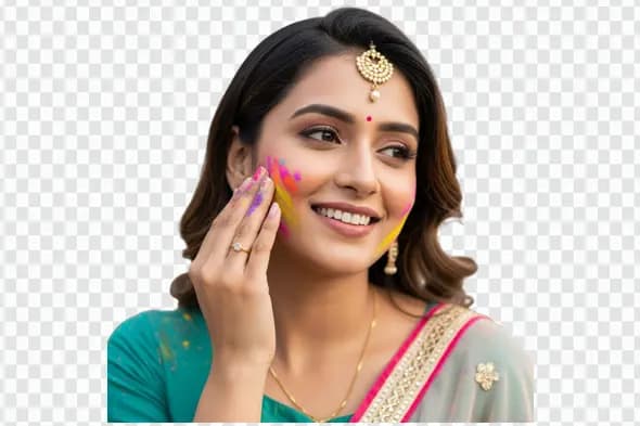 Smiling Indian Woman Celebrating Holi Festival PNG Clipart
