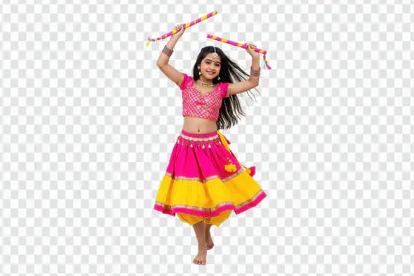 Vibrant Garba Dance Performance with Colorful Dandiya Sticks