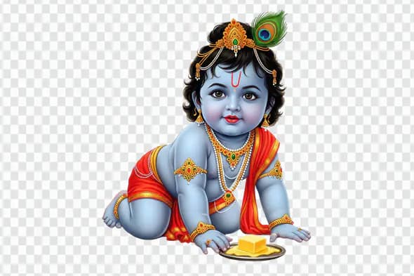 Crawling Baby Krishna with Butter Cube PNG