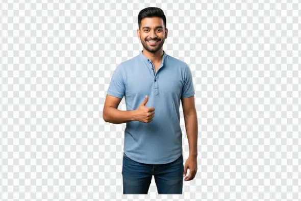 Smiling Indian Man in Casual Attire Thumbs Up PNG