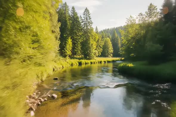 Serene Forest River Reflections Dynamic Nature Landscape
