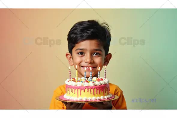 Smiling Boy with Birthday Cake