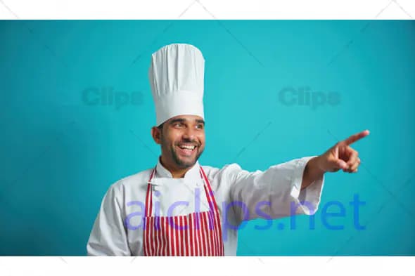 Happy Chef in Uniform Pointing Forward
