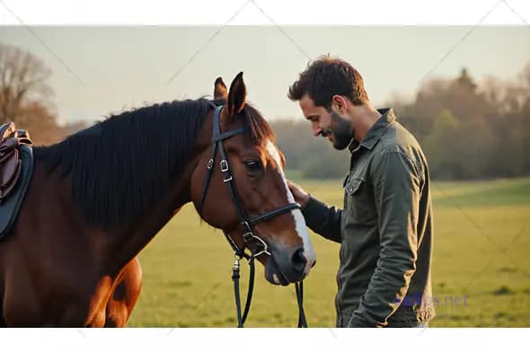 Man with Horse in Countryside