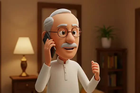 Animated Senior Gentleman on Phone