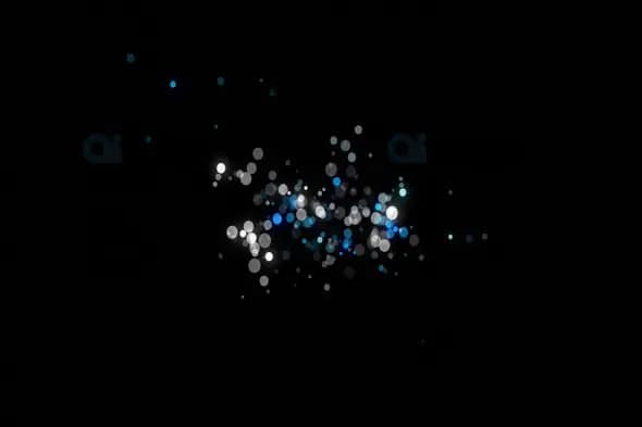 Floating Blue and White Bokeh Particles on Black Background