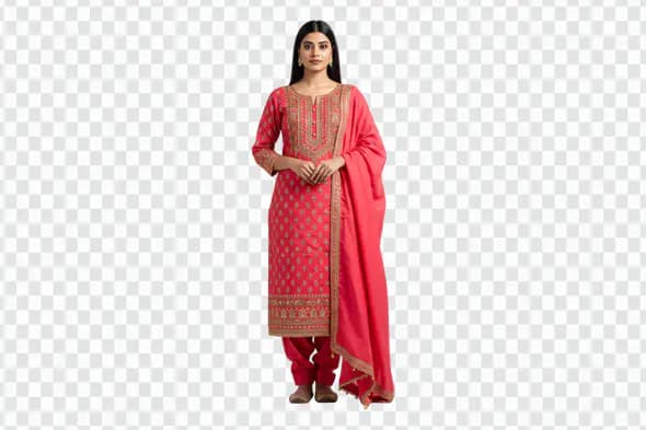 Elegant Woman in Pink Embroidered Salwar Kameez PNG
