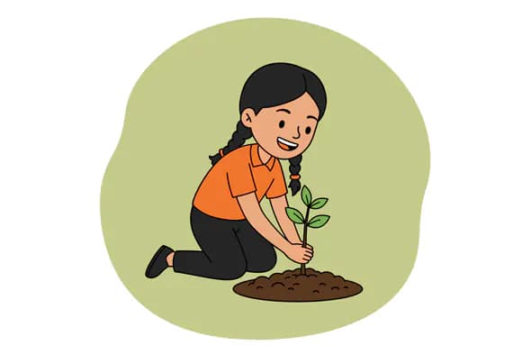 Girl Planting Sapling Vector Graphic