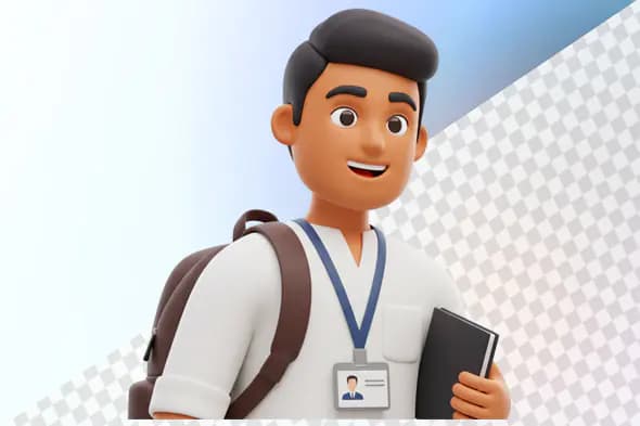 Smiling young Indian professional 3D avatar backpack lanyard