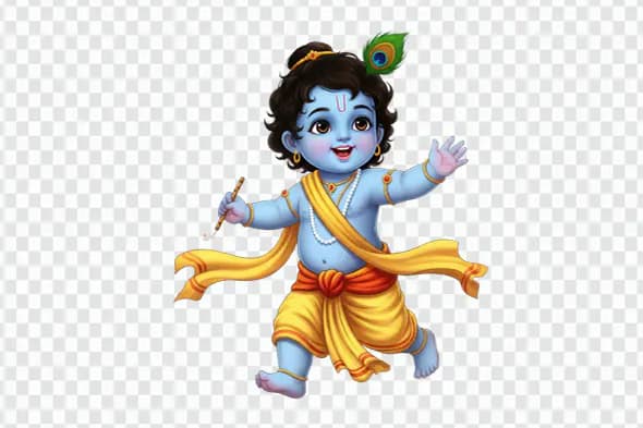 Little Krishna dancing with peacock feather PNG