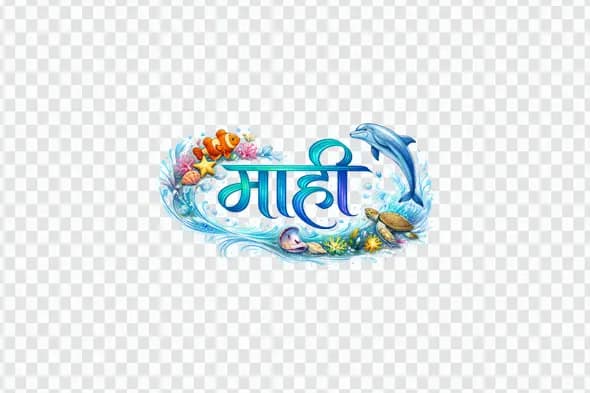 Mahi Hindi Calligraphy Dolphin Turtle Ocean Clipart PNG