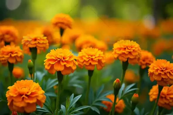Vibrant Marigold Blossoms in a Sunlit Garden