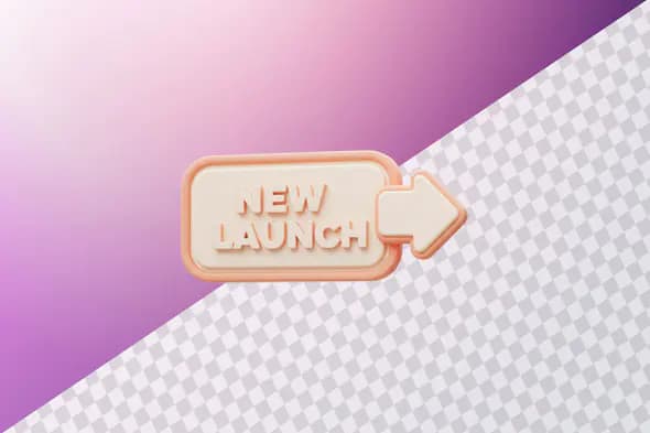 New launch text with arrow on gradient background