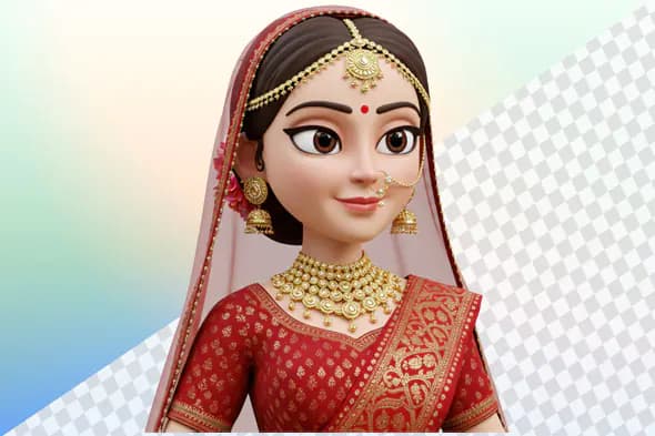 Elegant Indian bride 3D avatar red saree gold