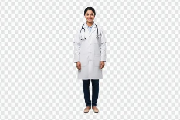 Professional Indian Female Physician Standing Full Length PNG