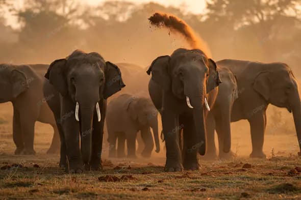 Elephant Herd at Golden Hour