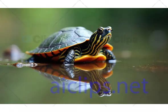 Painted Turtle by Water Reflection