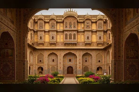 Intricate Courtyard of Indian Palace | Floral Rajput Architecture Frame