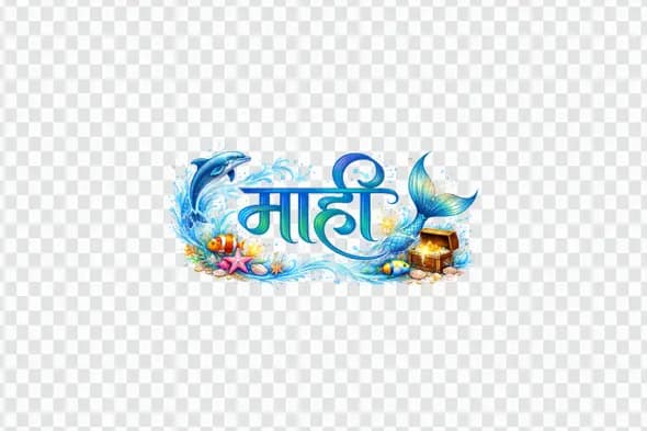 Mahi Hindi Calligraphy Underwater Ocean Theme PNG Clipart