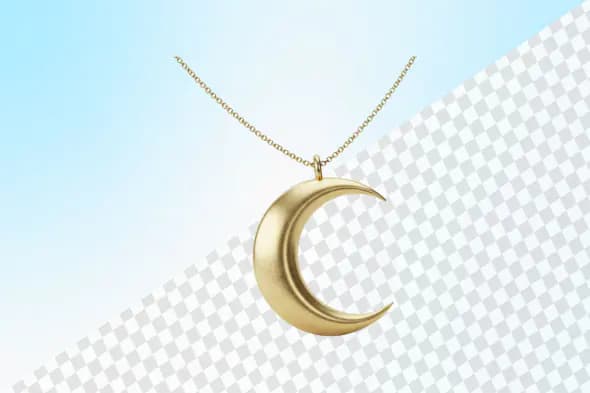 Golden crescent moon pendant necklace 3D model