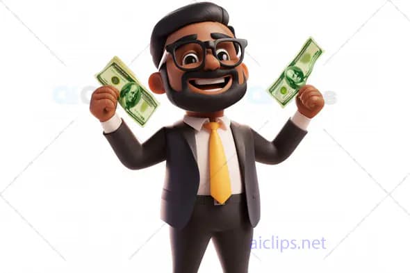 3D Businessman Avatar with Cash and Big Smile