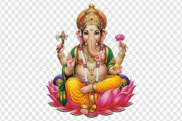 Majestic Lord Ganesha on Lotus Throne PNG