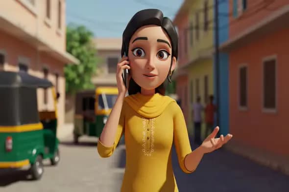 3D Animated Woman in Indian Street Scene