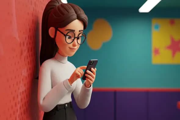 Animated Woman Using Smartphone in Colorful Setting