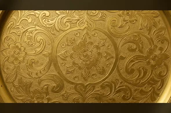 Circular Floral Gold Pattern Texture | Embossed Metal Background Design