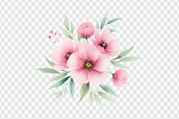 Delicate Pink Floral Bouquet Watercolor PNG Clipart