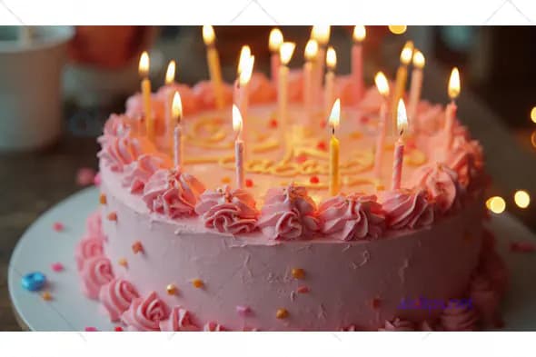 Pink Birthday Cake with Candles and Floral Frosting