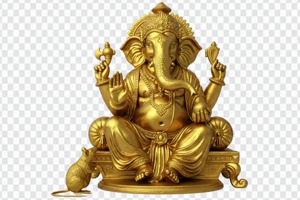 Golden Ganesha Statue with Ornate Crown PNG