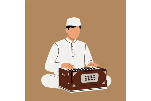 Harmonium Player in Traditional Attire