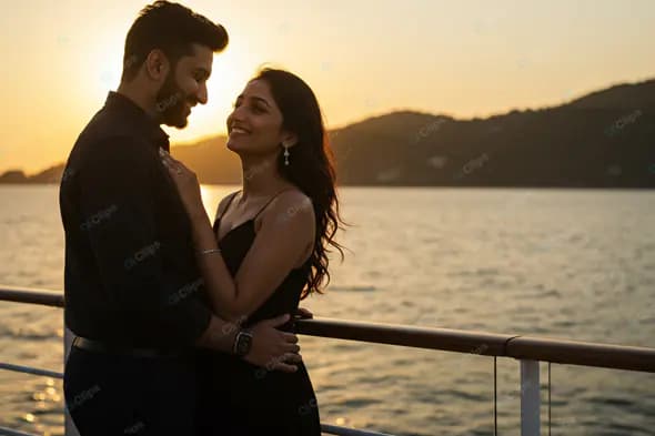 Elegant Couple's Sunset Yacht Moment