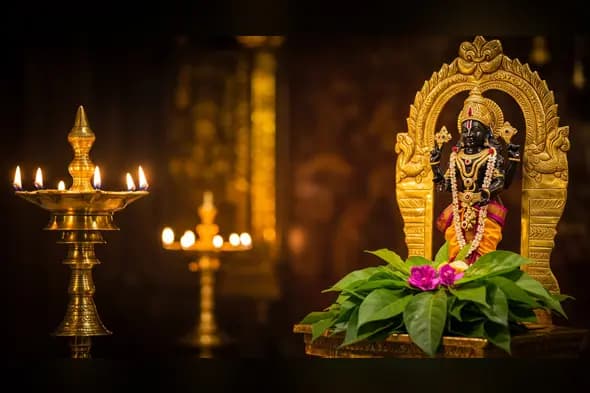 Black Lakshmi Devi Idol with Deepam and Betel Leaves | AIClips South Indian Puja Visual