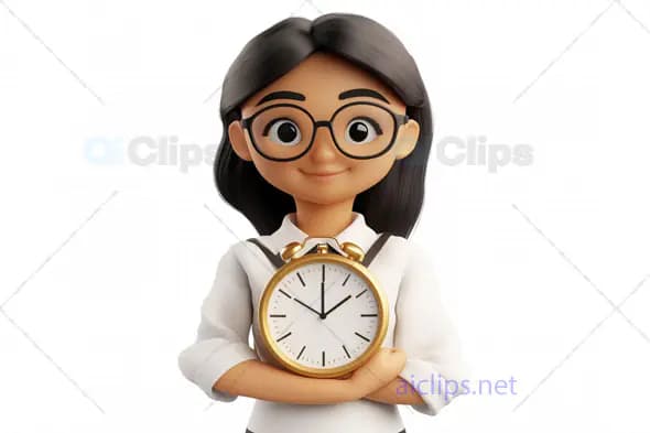 3D Girl Avatar Holding Clock