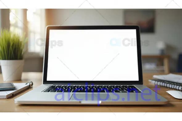 Blank Laptop Screen on Desk