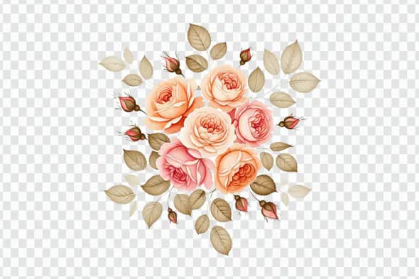 Elegant Peach Rose Bouquet Watercolor PNG Clipart