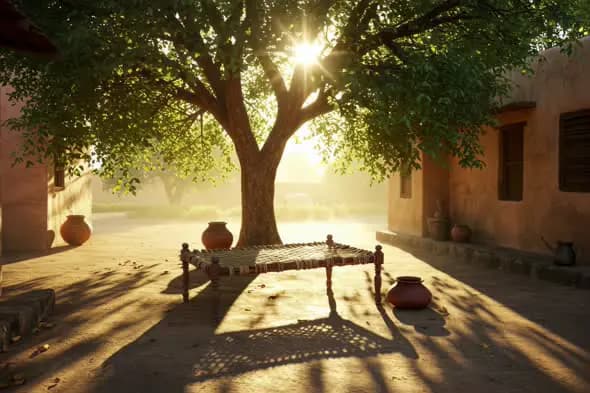 Indian Village Courtyard Scene at Sunrise