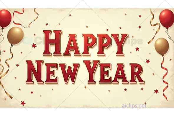 Happy New Year with Festive Balloons and Streamers