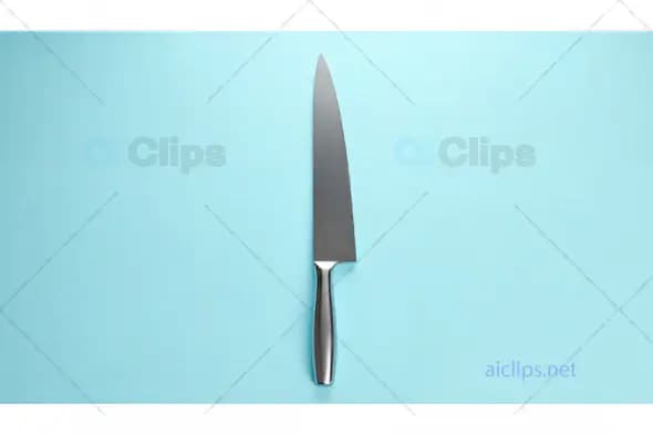 Stainless Steel Chef Knife on Blue Background