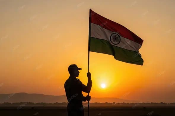 Indian Soldier's Silhouette at Sunrise
