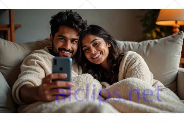 Happy Couple Relaxing with Smartphone